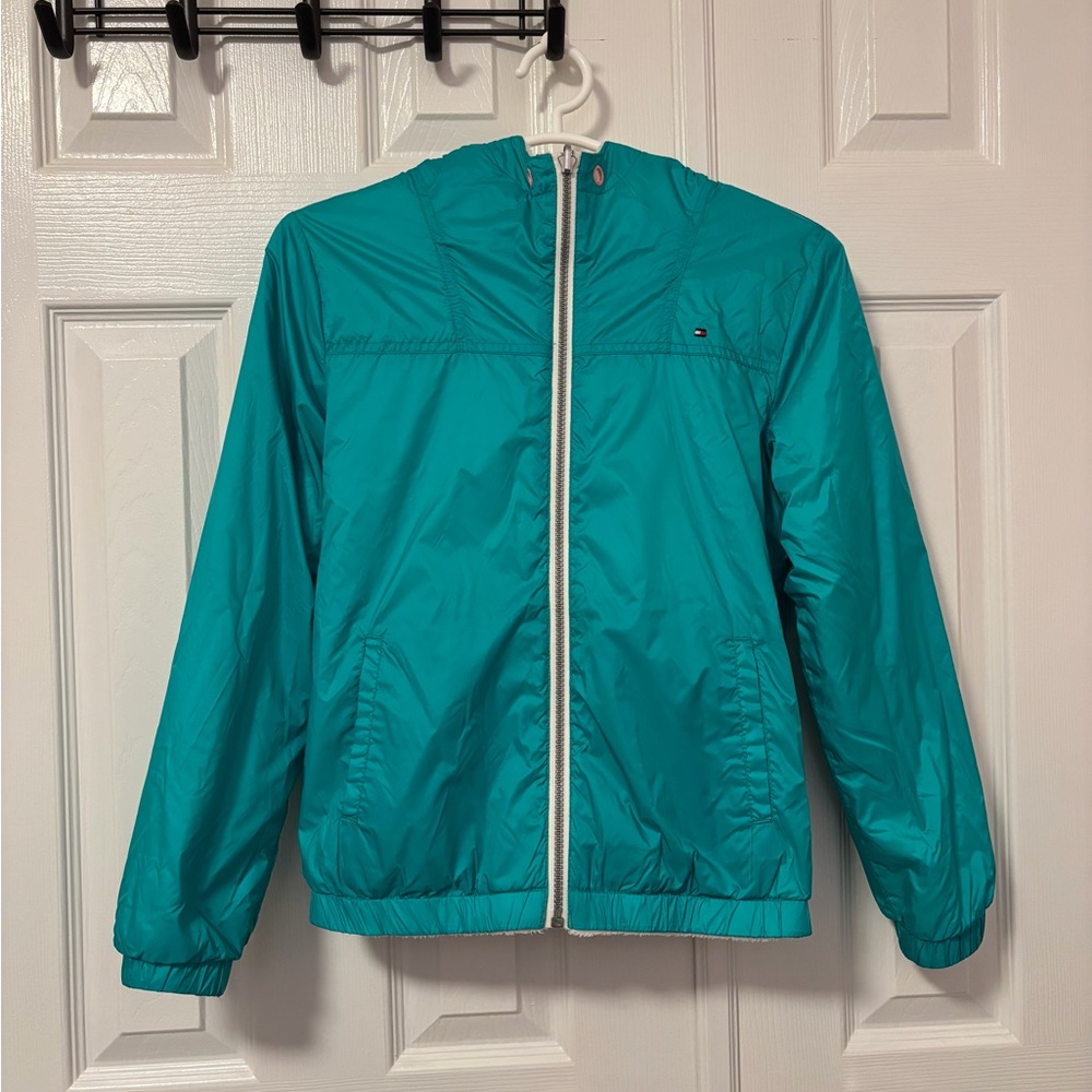 Tommy Hilfiger Kids Reversible White and Teal Fleece Jacket (L)